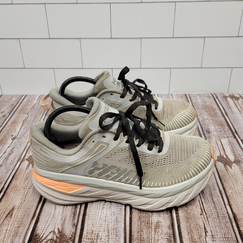 Hoka One One Bondi 7 Wide Running Shoes Gray Peach Women's Size 8D - Picture 4 of 13